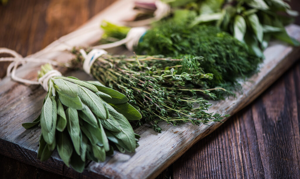 Home-grown herbs and vegetables