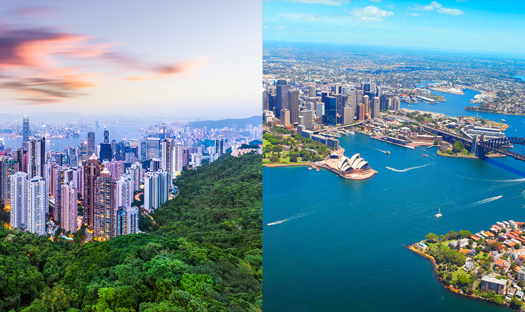 Sydney and Hong Kong skylines