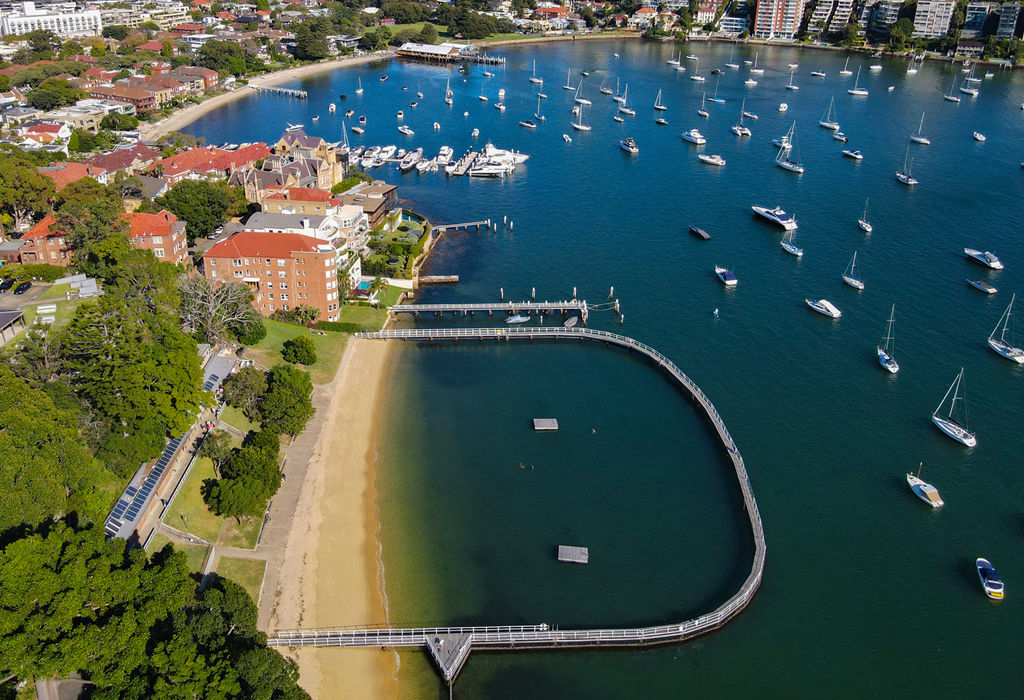 Aerial view of Murray Rose Pool at Redleaf in Double Bay, Sydney's east